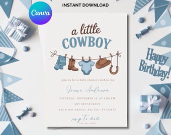 Cowboy Baby Shower Invitation: Wild West Theme (Digital File, 5x7)