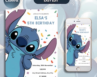 Stitch Birthday Invitation Template: Printable Kids Party Invite (Digital Download)