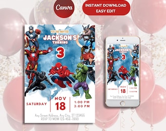 Avengers Birthday Invitation: Spider-Man Party, 5x7 Canva Template (Digital)