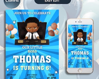 Editable Baby Boss Boy Birthday Invitation, Boss Baby Party invitation, Birthday Template Editable and Printable, Invite Instant Download