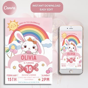 Editable Kitty Birthday Invitation, Kitty Digital Birthday Template, Cute Pink Birthday Theme, Kitty and Friends Birthday Invitation Canva