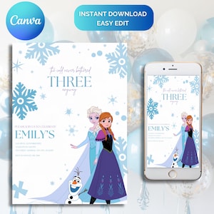 Frozen Birthday Invitation, Frozen Invitation, Princess Elsa Anna Party Invitation, Girl Frozen Birthday Invite, EDITABLE Digital Instant