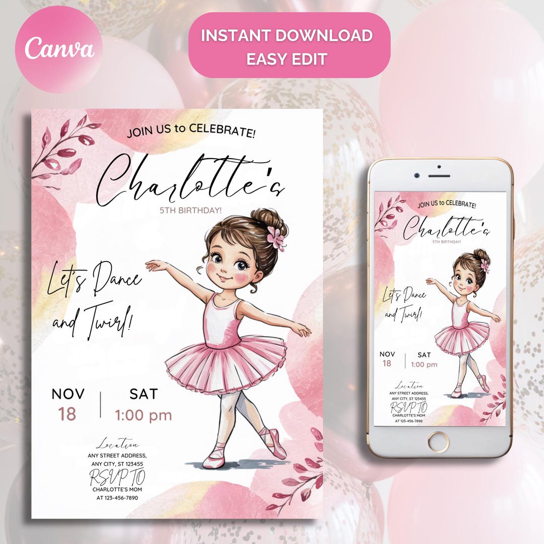 Ballerina Birthday Invitation, Tutu Cute Birthday Invitation, Ballet ...