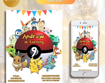 Editable Pokemon Invitation, Pokemon Printable Birthday Invitatio, Pikachu Birthday Invite, Pokemon Birthday Party, Pokemon Digital Invite