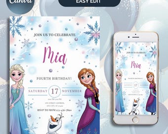 FROZEN Invitation Elsa Birthday Invitation Winter Snow Birthday Printable,Editable Instant Download Canva Template Frozen Invite