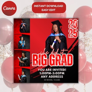 Graduation Flyer, Graduation Invitation Flyer, Class of 2025, Graduation Party, Graduation Announcement, Senior Grad Announce,Canva Editable