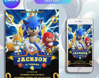 Editable Sonic Birthday Invitation Template: Kids Party Invite (Digital)