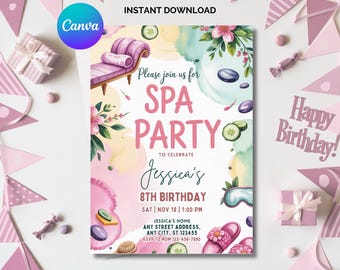 Editable Spa Birthday Party Invitation, Glam Party Birthday Party Invite, Pamper Spa Party Birthday Mobile Invitation