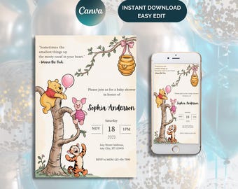 Editable Winnie the Pooh Baby Shower Invitation (Digital Template)