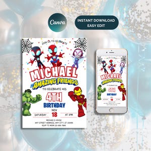 Spidey Birthday Invitation, Spidey and his Amazing Friends Birthday Invite, Superhero Birthday Invitation, Editable Spidey Invitation