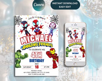 Spidey Birthday Invitation, Spidey and his Amazing Friends Birthday Invite, Superhero Birthday Invitation, Editable Spidey Invitation