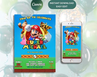 Editable Super Mario Birthday Invitation: Printable Party Invite (Digital)