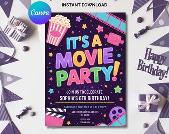 Movie Birthday Party Invitation: Editable Cinema Template (Digital)