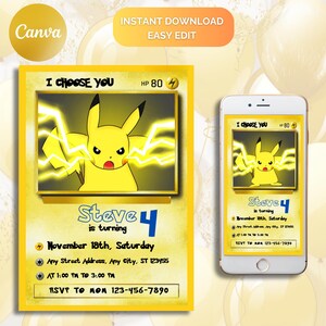 pokemon trading card birthday invitation Gaming Final payment will be due prior to production Pokemon Card Birthday Invitation, Pikachu,