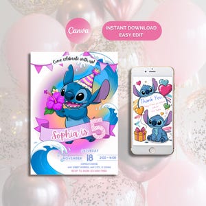 Stitch Editable Birthday Invitation, Stitch  Birthday Party Evite, Stitch Digital Kids Party Invite, Editable Canva Invite Template