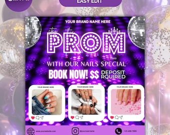 Prom Specials Flyer: Hair, Makeup, Nails, Lashes (Editable Canva Template)
