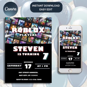 Invito Roblox, invito Roblox per bambini, invito festa per giocatori, invito compleanno Roblox per ragazzi, compleanno Roblox, modello Canva modificabile, download