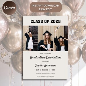 Class of 2025 Graduation Announcement Canva Template, Senior Grad Party Invitation Template, Digital Editable Graduation Party Invite