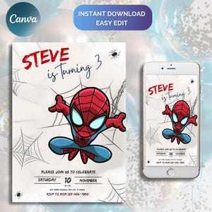 Spider-Man Birthday Invitation, Editable & Printable Template, Fun Spider-Man Party Invite, Edit in Canva, Editable Birthday Invitation