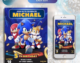 Sonic Birthday Invitation: Editable Hedgehog Party Template (Digital Download)