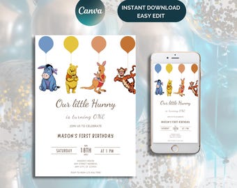 Winnie the Pooh 1st Birthday Invitation: Classic Pooh Party (Digital File)