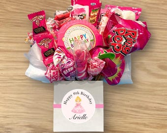 Personalized Birthday Candy Bouquet, Princess, Retro, and 90s Neon Custom Stickers