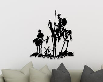 Don Quixote Metal Wall Art, Knight Metal Wall Decor, Don Quixote Silhouette, Windmill Wall Art, Literary Metal Wall Hanging, Rustic Decor