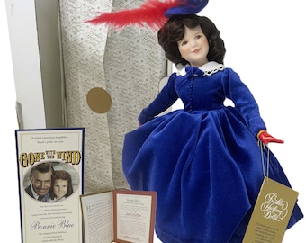 Muñeca de porcelana Bonnie Blue de 30 cm, "Lo que el viento se llevó", de 1992. Reliquia de Franklin. Cammie King. Última aparición en la Guerra Civil. Hallazgo excepcional. Nueva en caja.