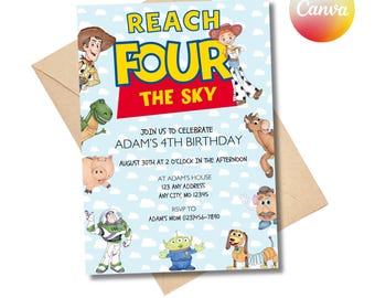 Toy Story 4th Birthday Invitation: Reach Four the Sky (Digital Invite)