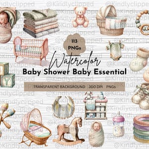 Watercolor Baby Shower Clipart: Pastel Nursery Graphics (Digital Download)