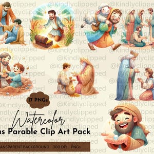 Watercolor Jesus Parables Clip Art Pack Christian Bible Stories Teaching Faith Sunday School Kingdom of Heaven Bible Illustration