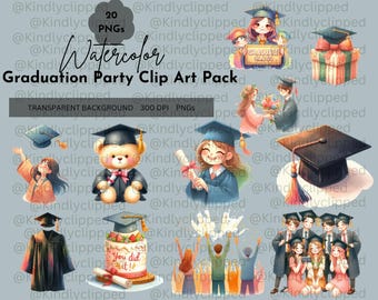 Watercolor Graduation Clip Art: Cap, Gown, Diploma (Digital Download)