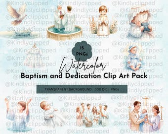 Watercolor Baptism Clip Art: Christian Dedication PNG Pack (Digital Download)