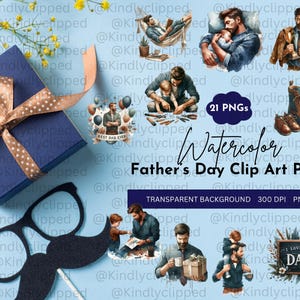 Pacote de clipart em aquarela para o dia dos pais, presentes para pais e filhos, churrasco, superpai, ferramentas de pesca, café, o melhor pai de todos os tempos, conjunto de arte digital de amor para a família