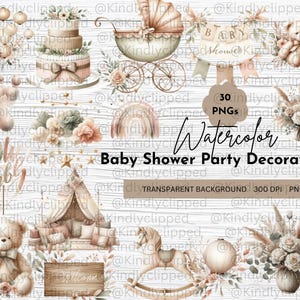 Boho Baby Shower Clip Art: Watercolor Party Decor (PNG Digital Download)