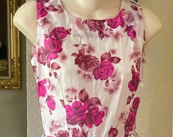 Vintage floral dress pink roses petite small swing dress