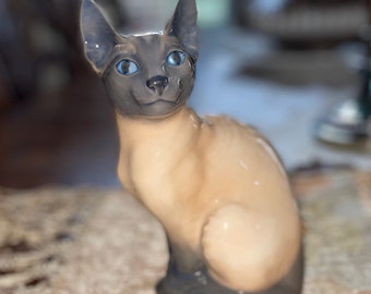 Vintage cat figurine Royal Copenhagen of Denmark Siamese Cat glossy porcelain figurine 7.75" high excellent condition