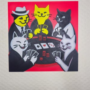 Tableau Amusant Chats Jouant au Poker - Scène de Jeu de Cartes, Décoration Murale Unique