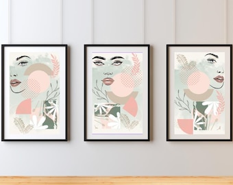Neutral Abstract Wall Art Set of 3: Beige Earth Tones (PDF Prints