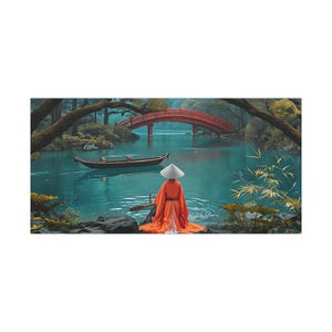 Serene Fluss Landschaft Leinwand Kunst: Japanisches Zen Home Decor