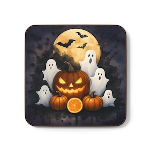 Spooky Halloween Coaster Set: Pumpkin & Ghost Fall Decor