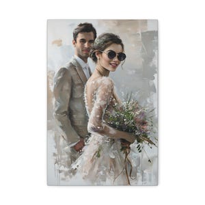 Elegant Wedding Canvas Art, Romantic Wall Decor for Newlyweds, Anniversary Gift, Home Decoration, Couple Portrait