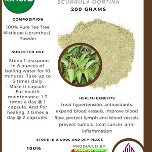 50 g - 500 g Organic Pure Powder Of Pure Indonesian Tea Mistletoe (Scurrula Oortina) 100% Organic WildCrafted Fresh Natural Herbs