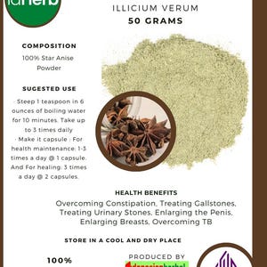 POWDER Star Anise Chinese Star Anise Badiam Illicium Verum PEKAK all Fresh Natural Herbs spices Indonesian herb Organic WildCrafted