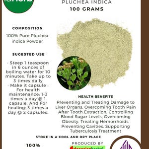 50 g - 500 g Organic Pure Powder Of  Indian Camphorweed or Indian Fleabane Pluchea Indica Beluntas  WildCrafted 100% Fresh Natural Herbs