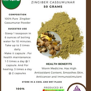 50 g - 500 g Organic Pure Powder Of  Bangle, Bunglai (Zingiber Cassumunar) WildCrafted 100% Fresh Natural Herbs