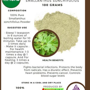 50 g - 500 g Organic Pure Powder Of Yacon Leaves / Smallanthus Sonchifolius Organic WildCrafted 100% Fresh Natural Herbs Free Ship