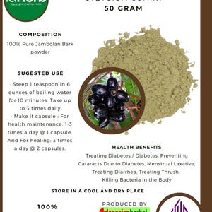 50 g - 500 g Organic Pure Powder Of Jambolan Bark Syzygium Cumini Kulit Kayu Jamblang Duwet WildCrafted Fresh Natural Herbs Organic