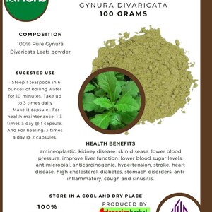 50 g - 500 g Organic Pure POWDER Gynura Divaricata Leaves Daun Dewa All Fresh Natural Herbs spices Indonesian herb Organic WildCrafted