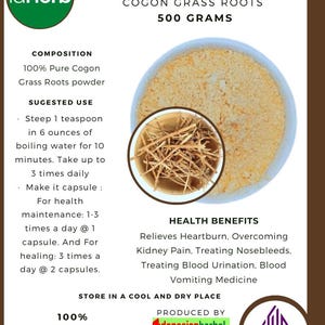50 g - 500 g Organic Pure Powder Of Cogon Grass Roots Satintail Blady Grass (Imperata Cylindrican) WildCrafted 100% Fresh Natural Herbs